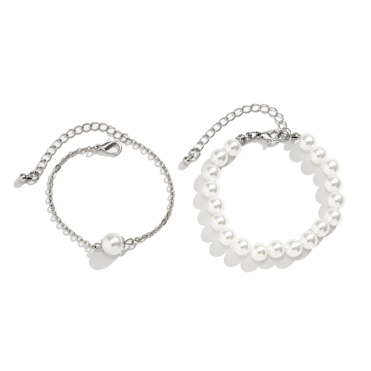 Pearl & Silver-Plated Bracelet Set