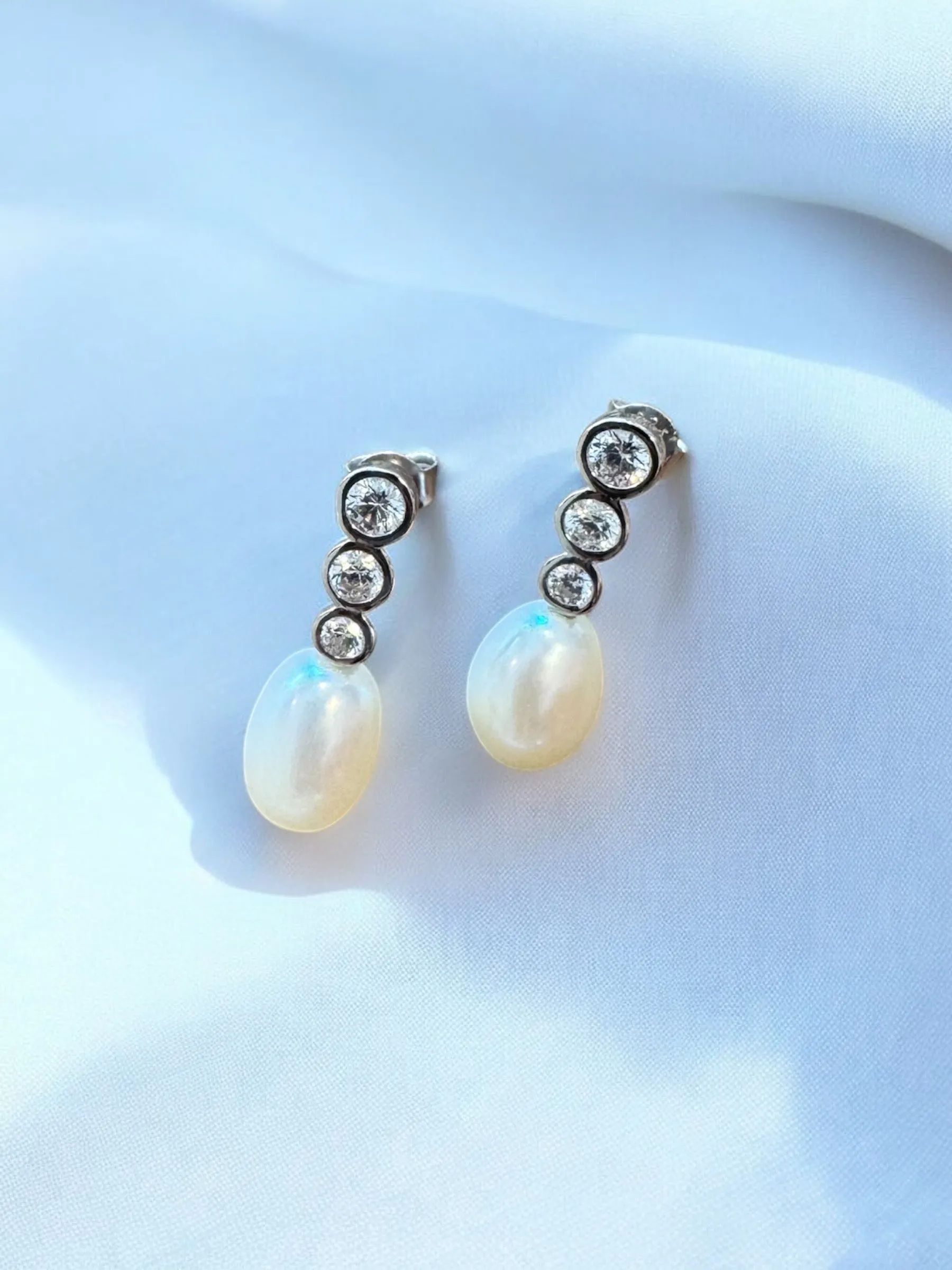 Pearl & Zirconia Drop Earrings