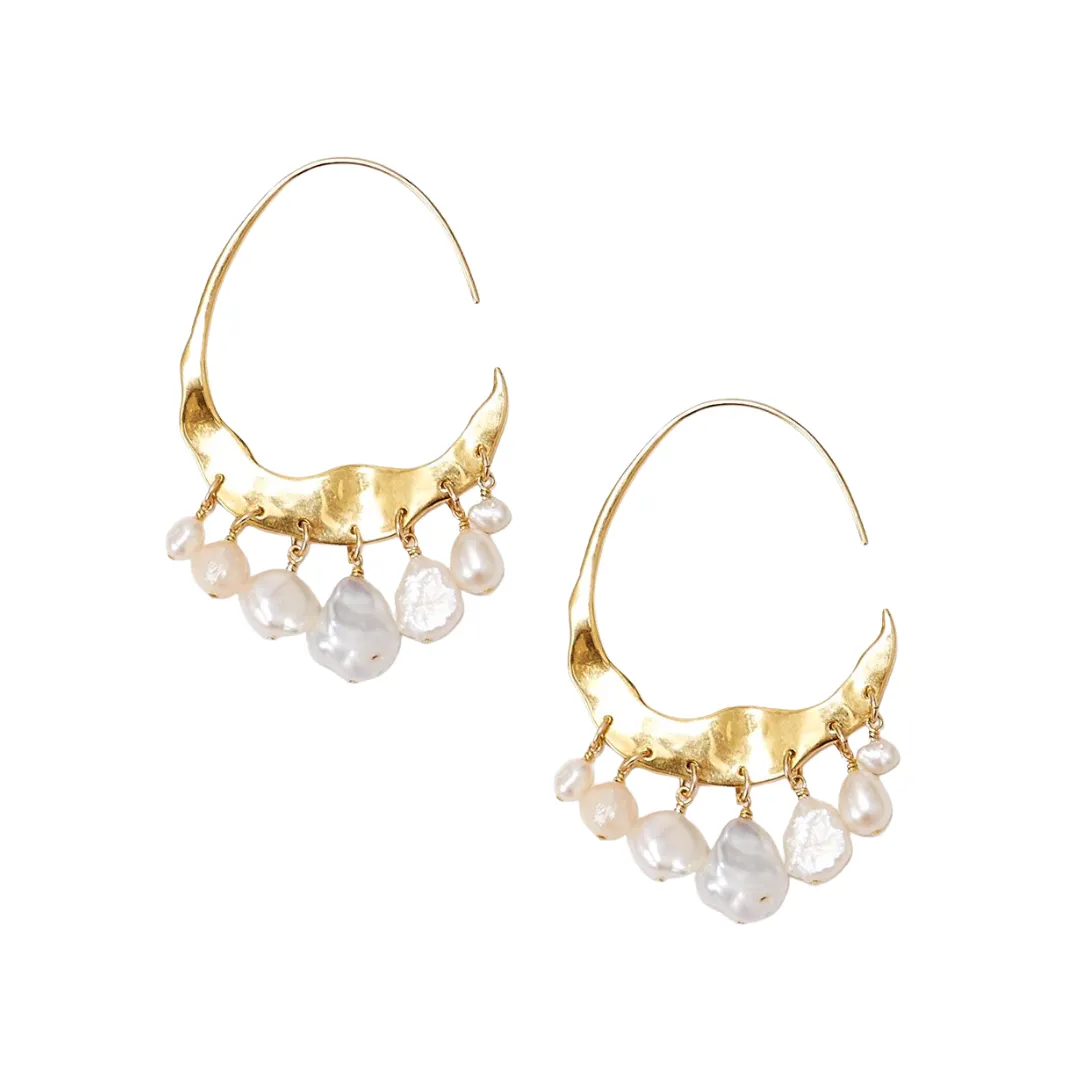 Pearl Crescent Moon Hoops