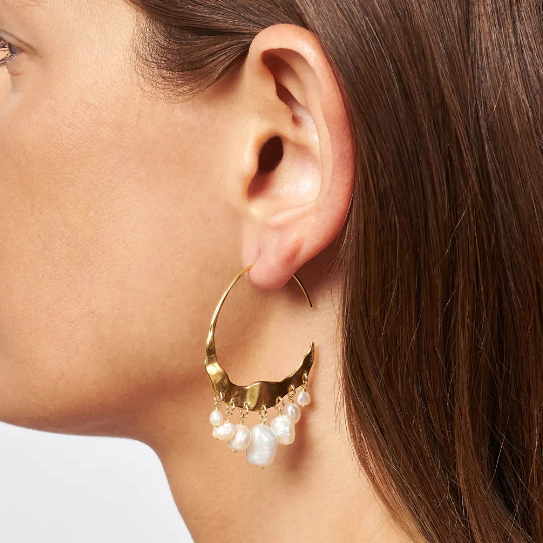 Pearl Crescent Moon Hoops