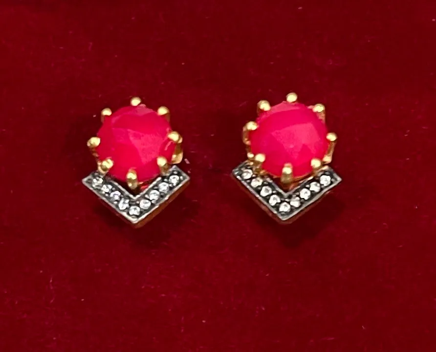 Petite Pink Chalcedony and Rhodium Gold Stud Earrings
