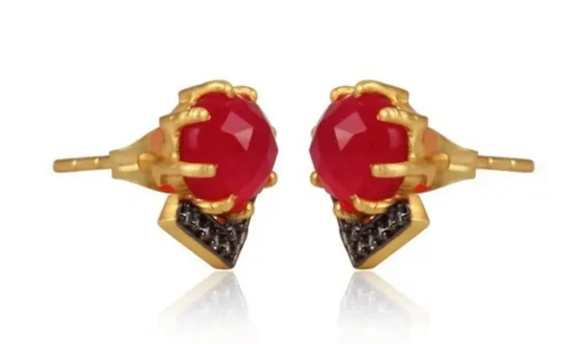 Petite Pink Chalcedony and Rhodium Gold Stud Earrings