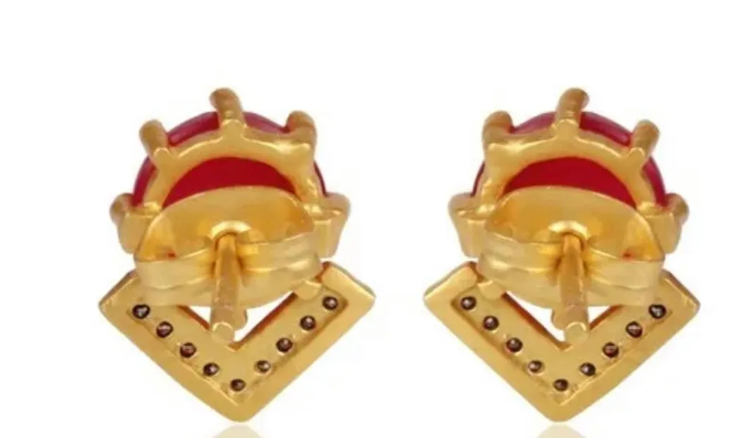 Petite Pink Chalcedony and Rhodium Gold Stud Earrings