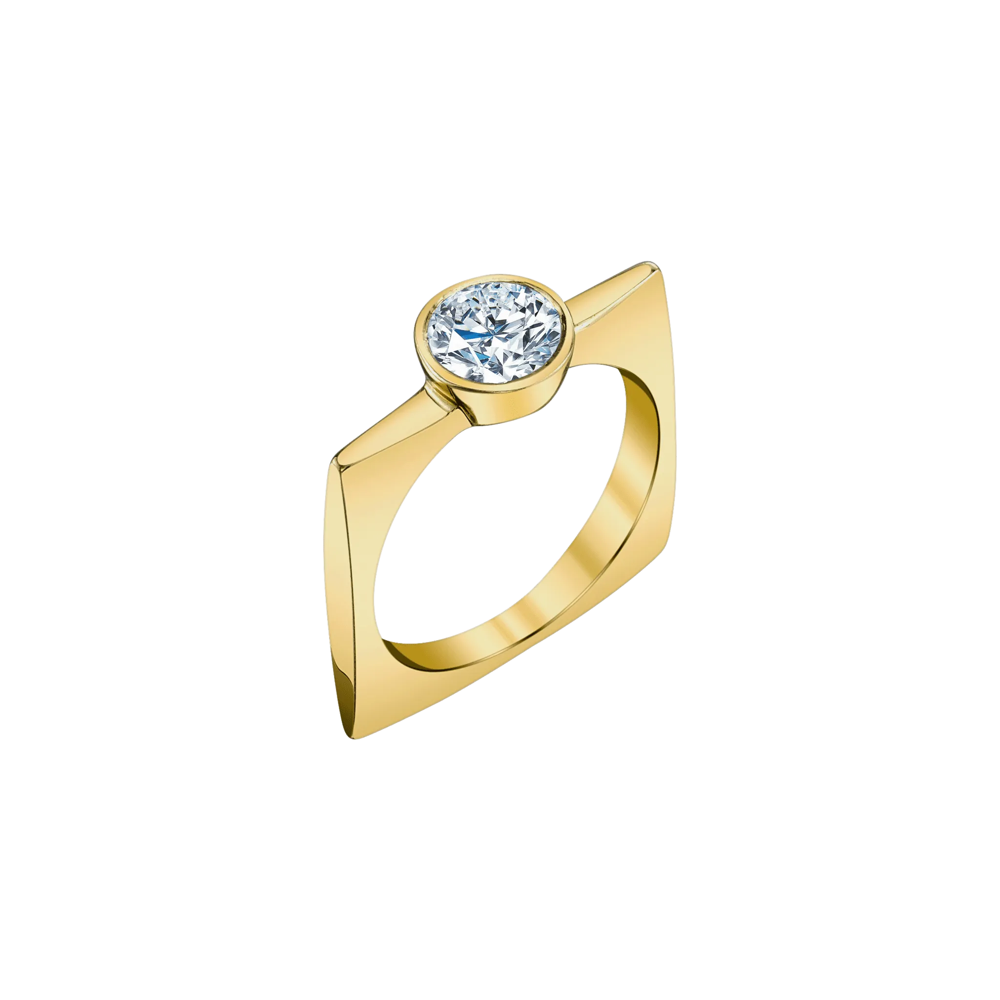 Pilar Square Ring with Round Diamond