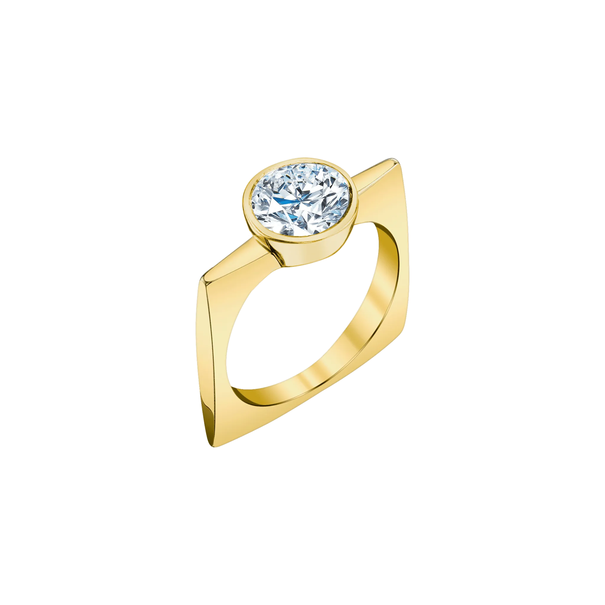Pilar Square Ring with Round Diamond