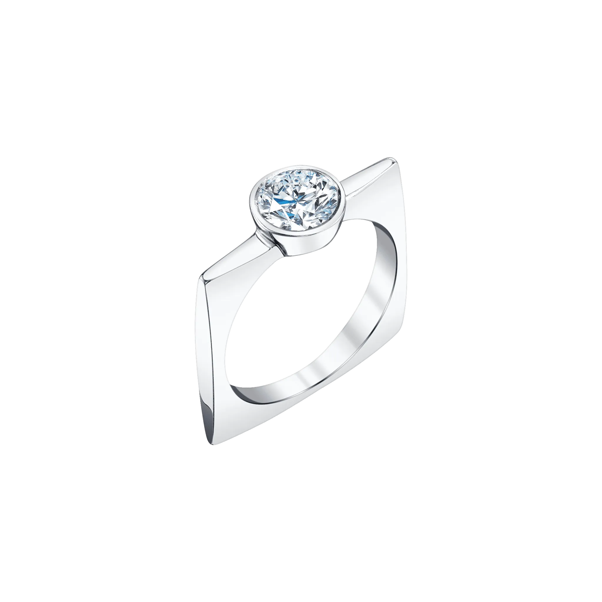 Pilar Square Ring with Round Diamond
