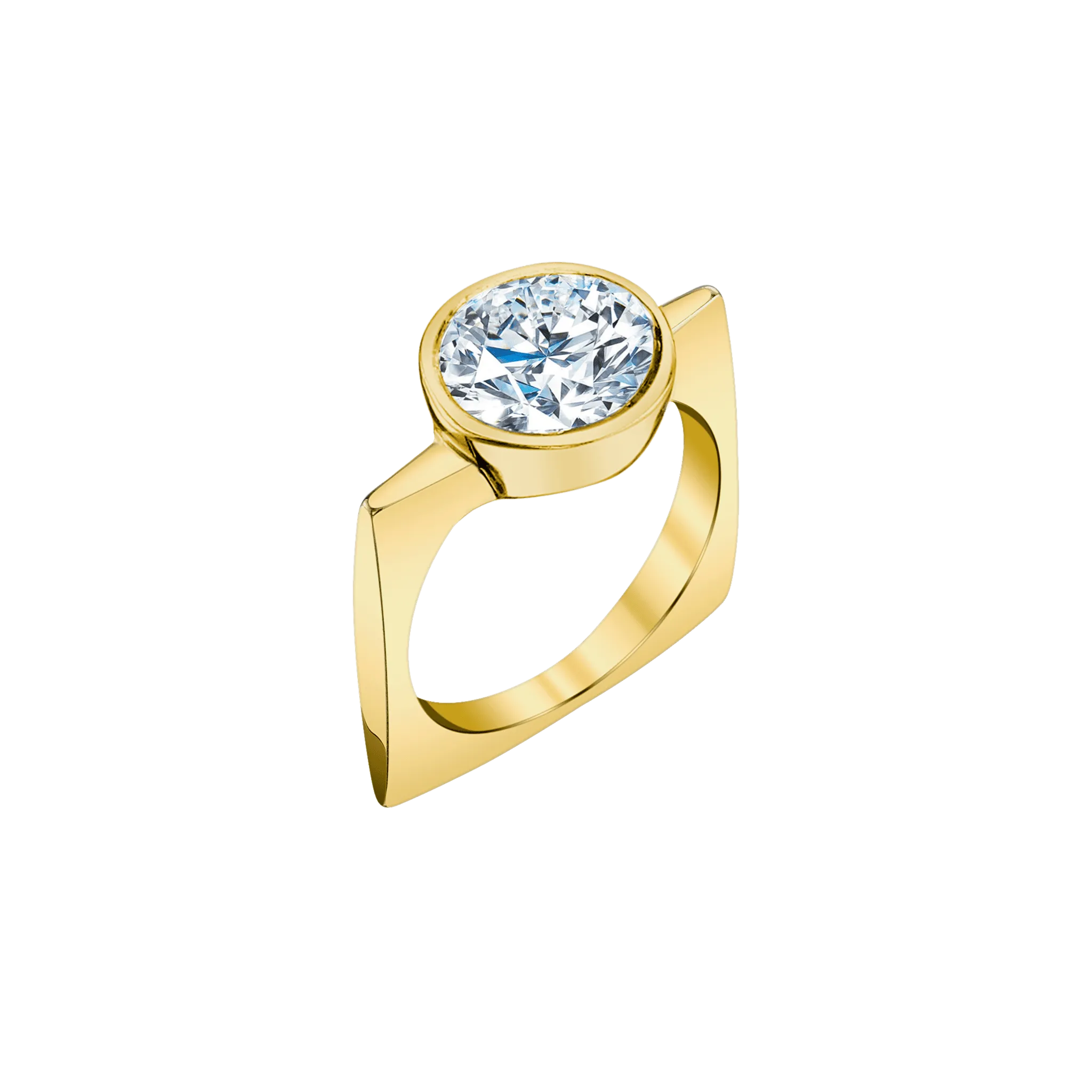Pilar Square Ring with Round Diamond