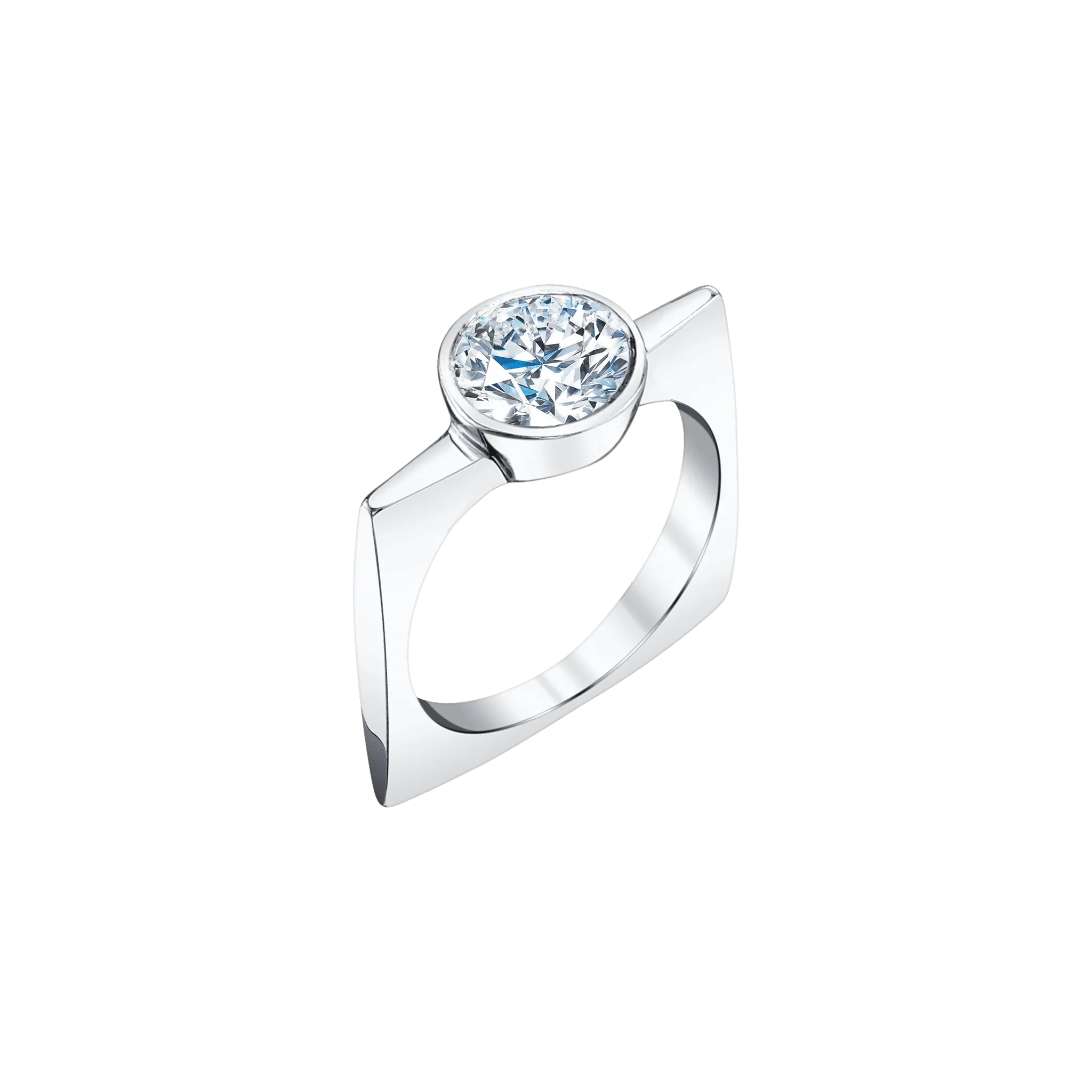 Pilar Square Ring with Round Diamond