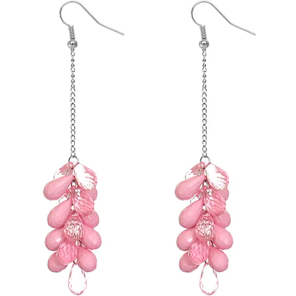Pink Beaded Layer Drop Chain Earrings
