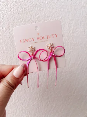 Pink Chain Ribbon Earrings