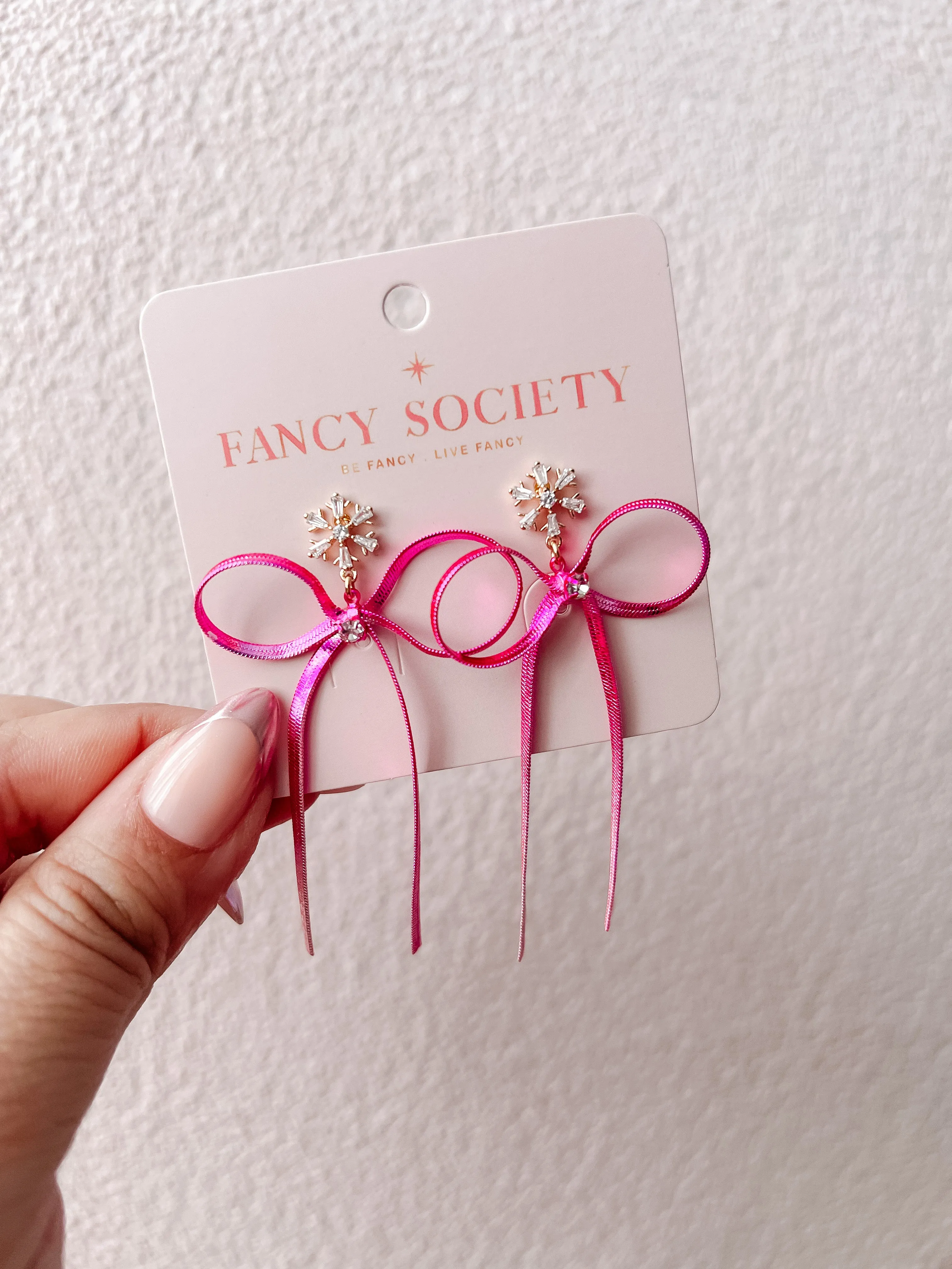 Pink Chain Ribbon Earrings