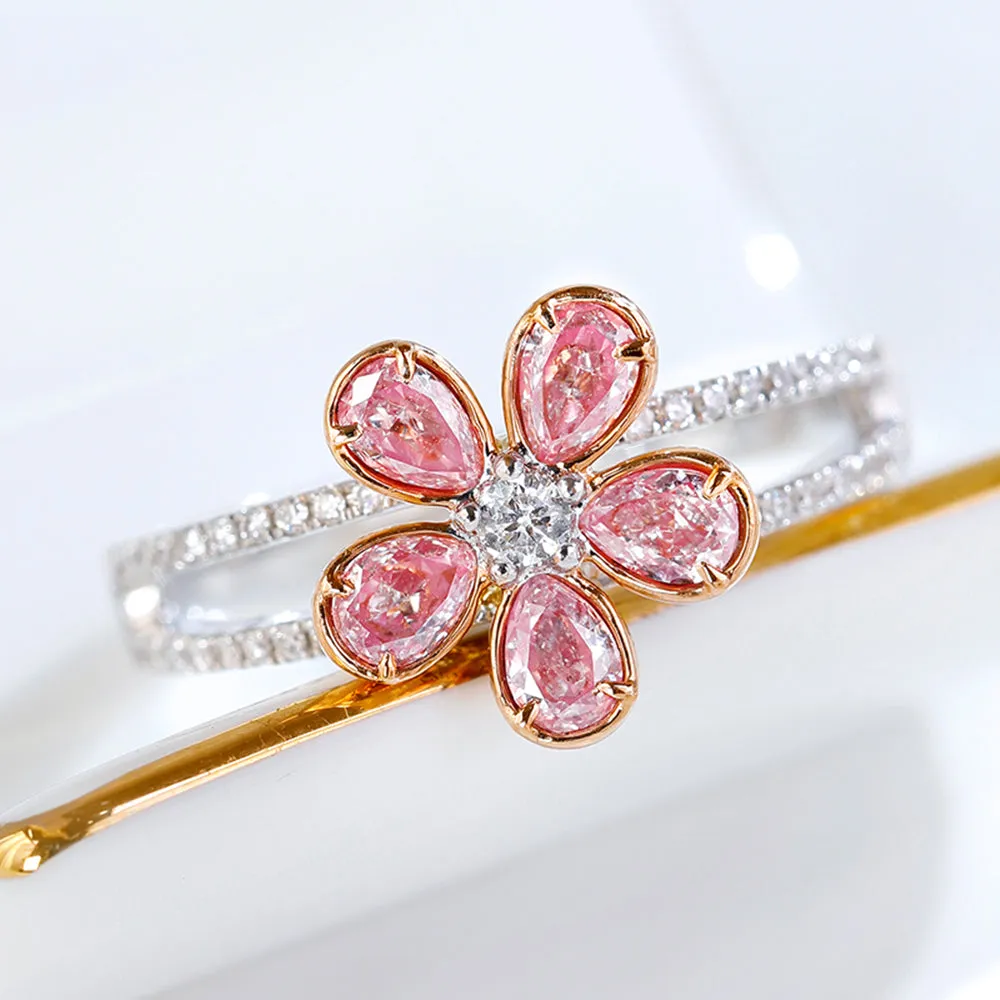 Pink Diamond Cluster Flower Double Band Ring