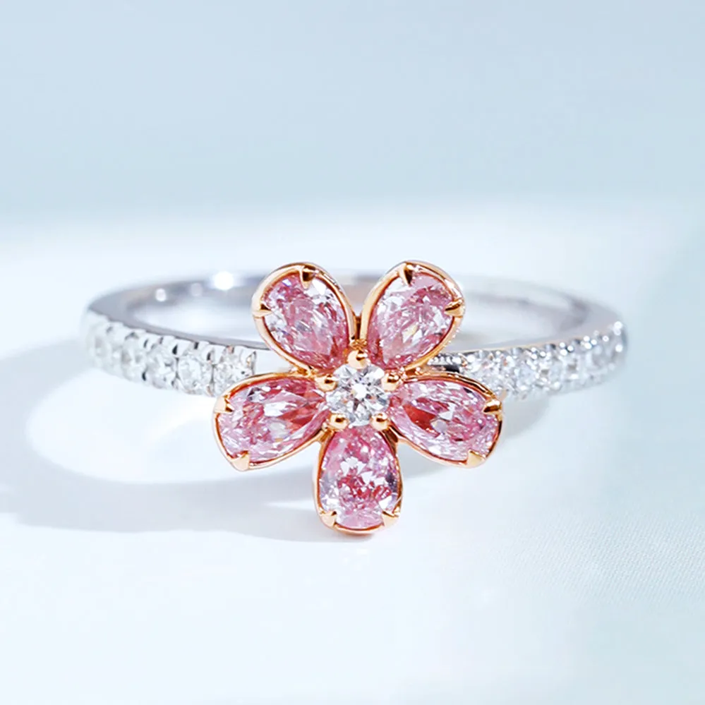 Pink Diamond Cluster Flower Ring
