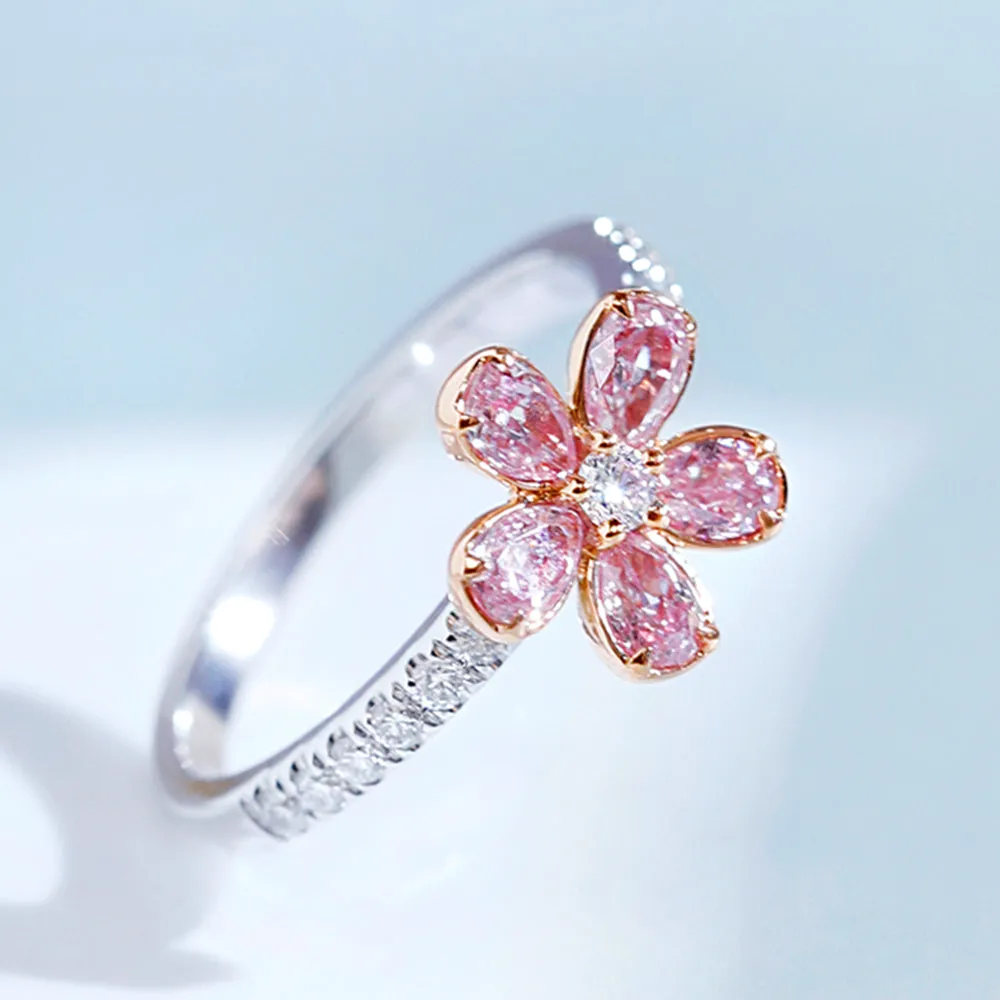 Pink Diamond Cluster Flower Ring