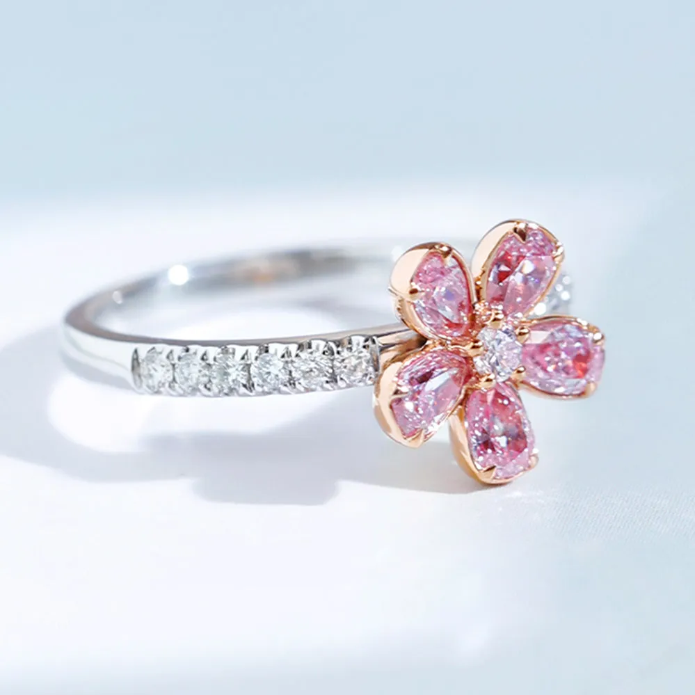 Pink Diamond Cluster Flower Ring