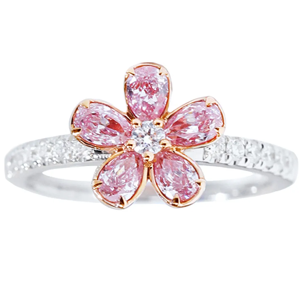Pink Diamond Cluster Flower Ring