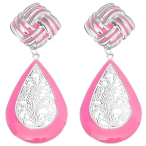 Pink Knot Filigree Teardrop Post Earrings
