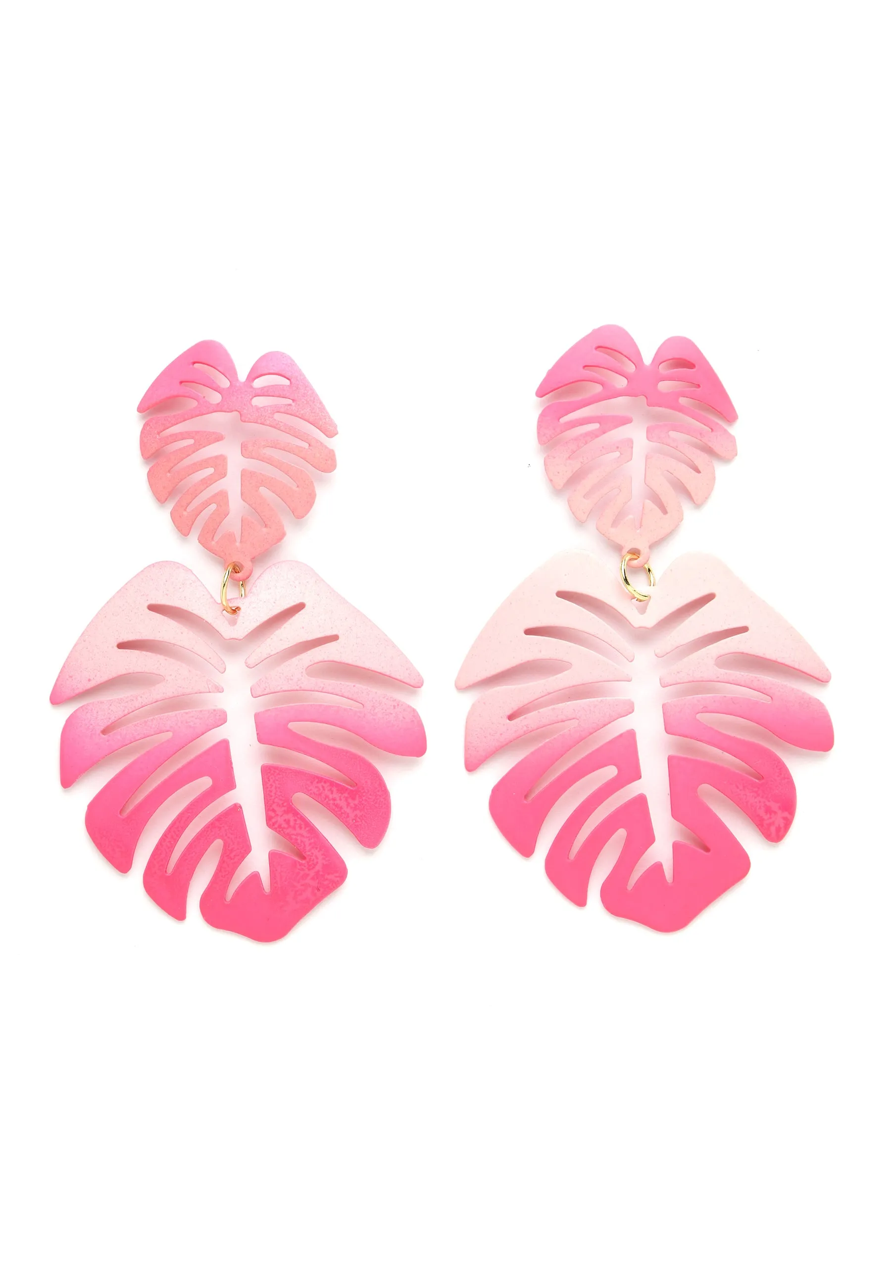 Pink Palm Leaf Dangle Earrings