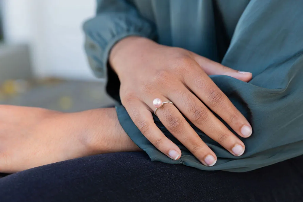 Pink Pearl & Twisted Sterling Silver Stack Ring