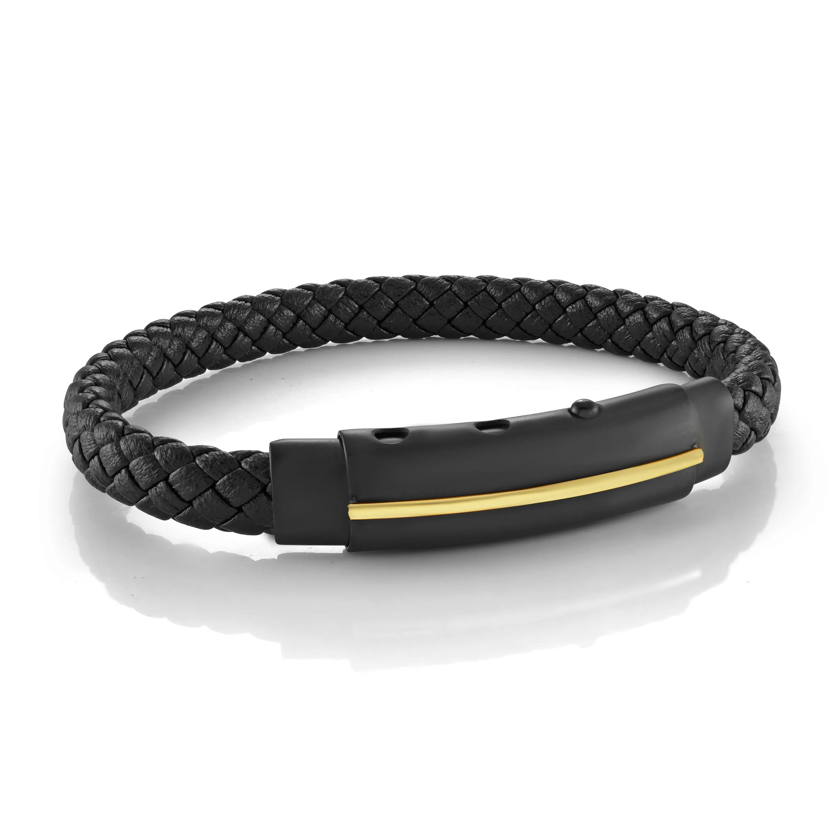 Plate Stripe Leather Adjustable Bracelet 7mm