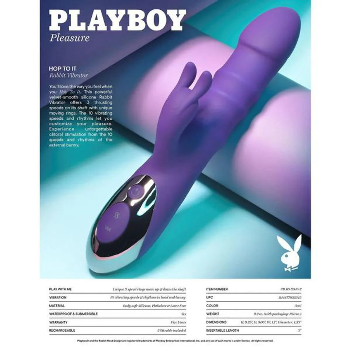 Playboy Hop To It Thrusting Rabbit Vibrator with Moving Rings