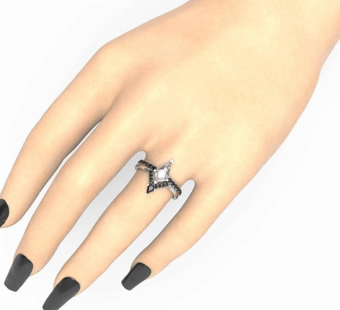 Power- Colorless Kite-Shaped Diamond 14k White Gold Unique Ring