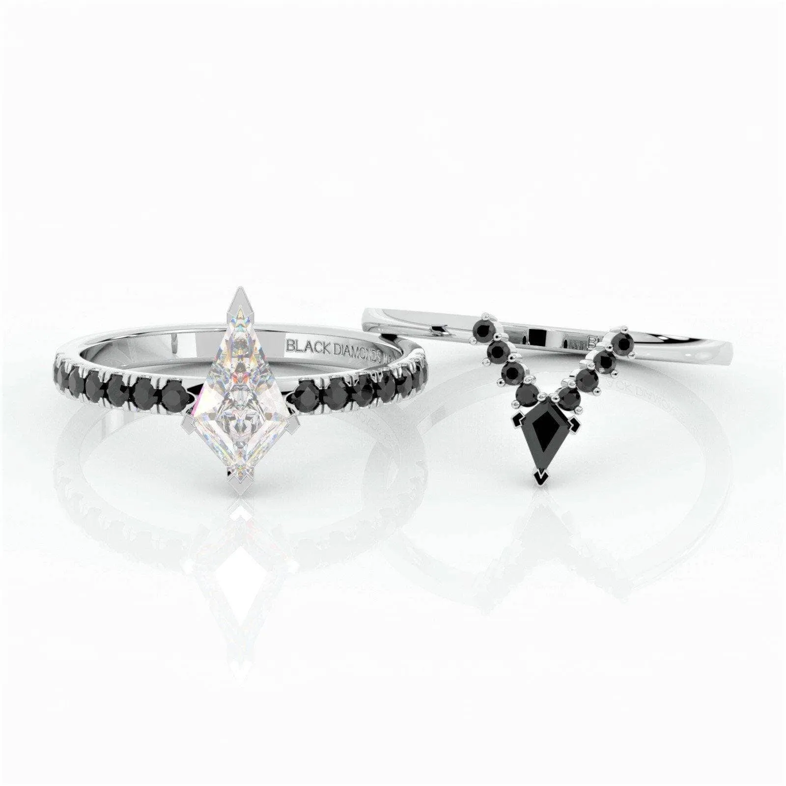 Power- Colorless Kite-Shaped Diamond 14k White Gold Unique Ring