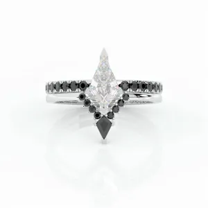 Power- Colorless Kite-Shaped Diamond 14k White Gold Unique Ring