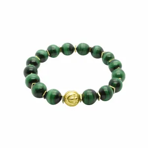 Premium Stretch Green Malachite Stone Bead Bracelet in Gold | 10MM