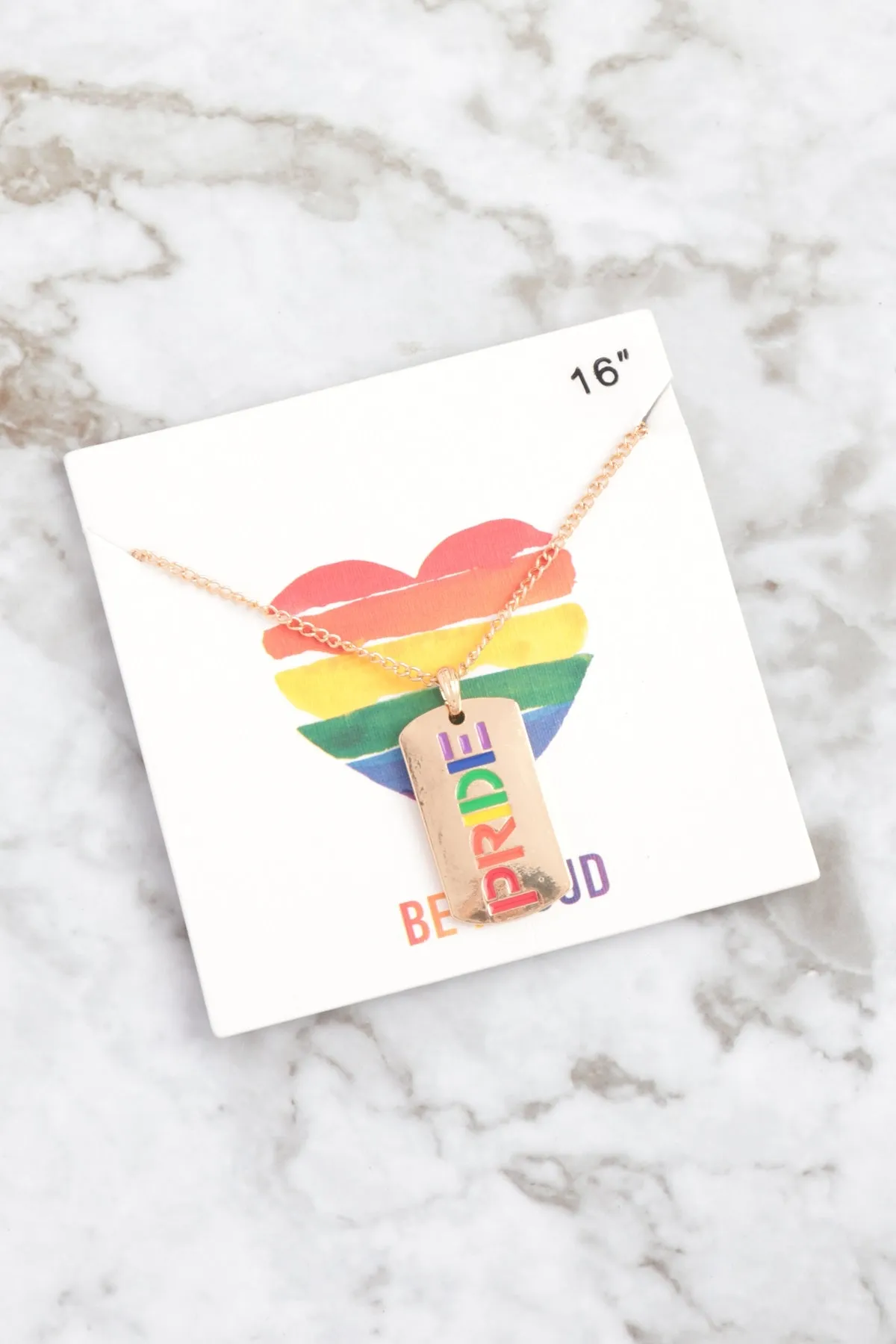 PRIDE LETTER TAG PENDANT BRASS NECKLACE
