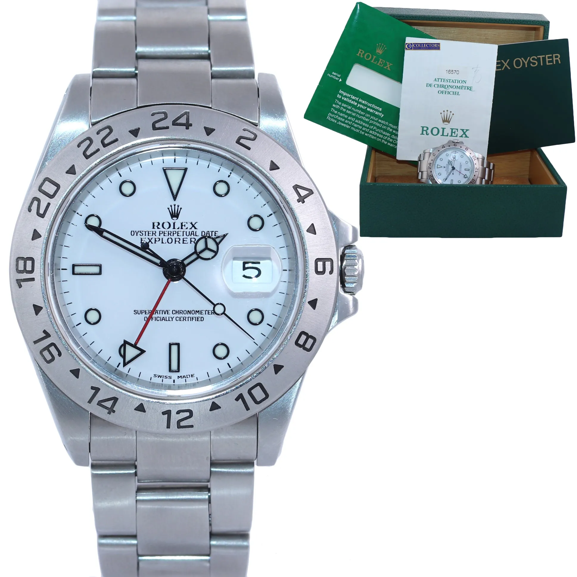 PUNCHED PAPERS 2001 Rolex Explorer II White 16570 Polar Date 40mm GMT Watch