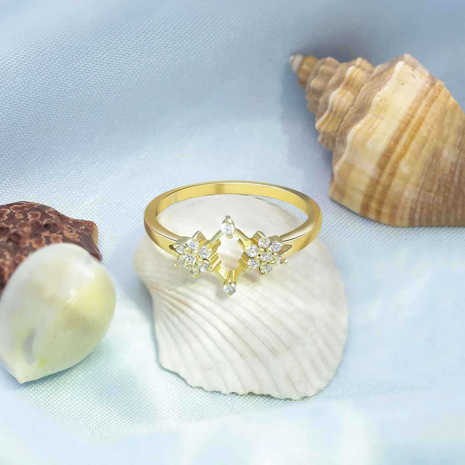 Pure Silver Ring - Golden Celestial Duo Model