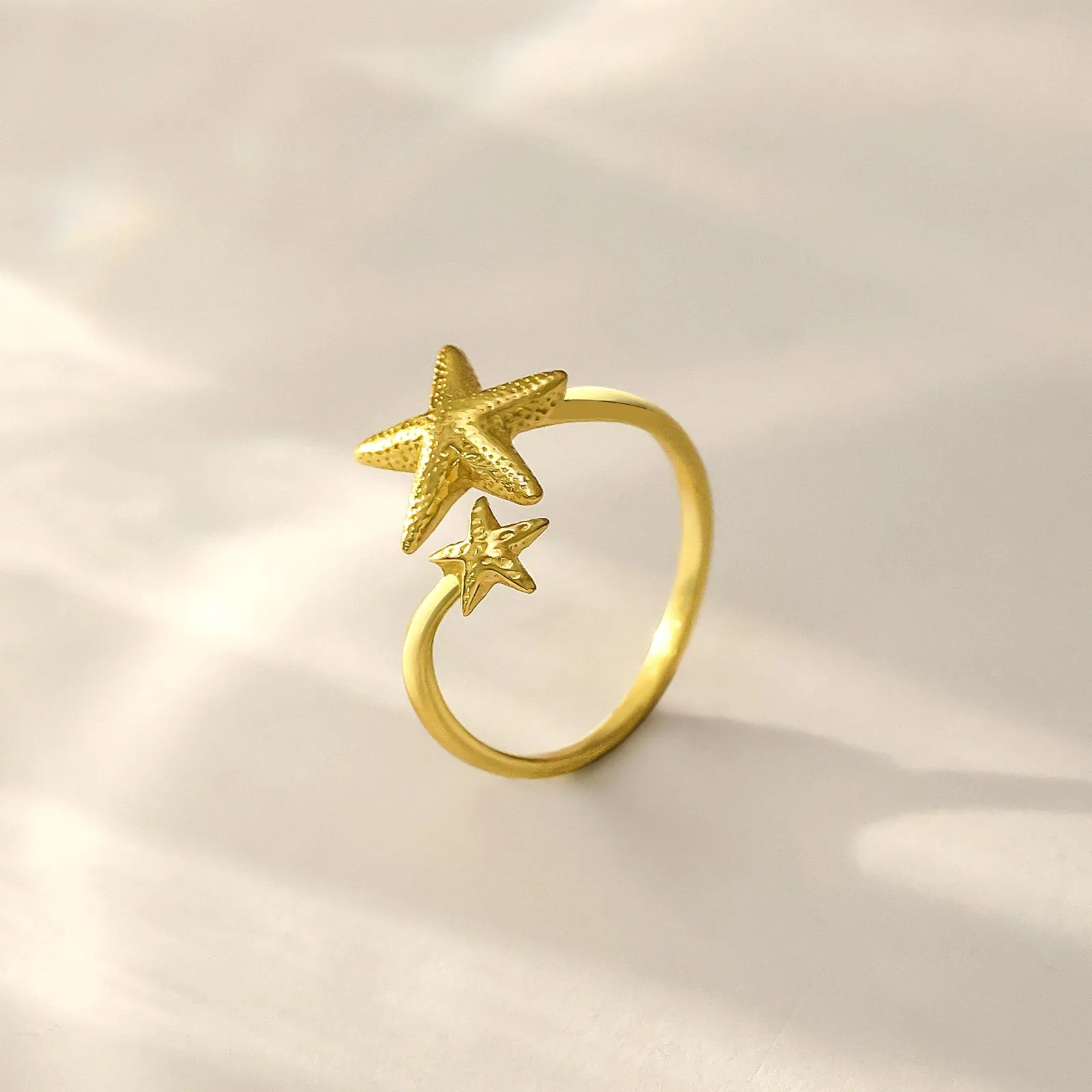 Pure Silver Ring - Golden Glow Double Star Ring