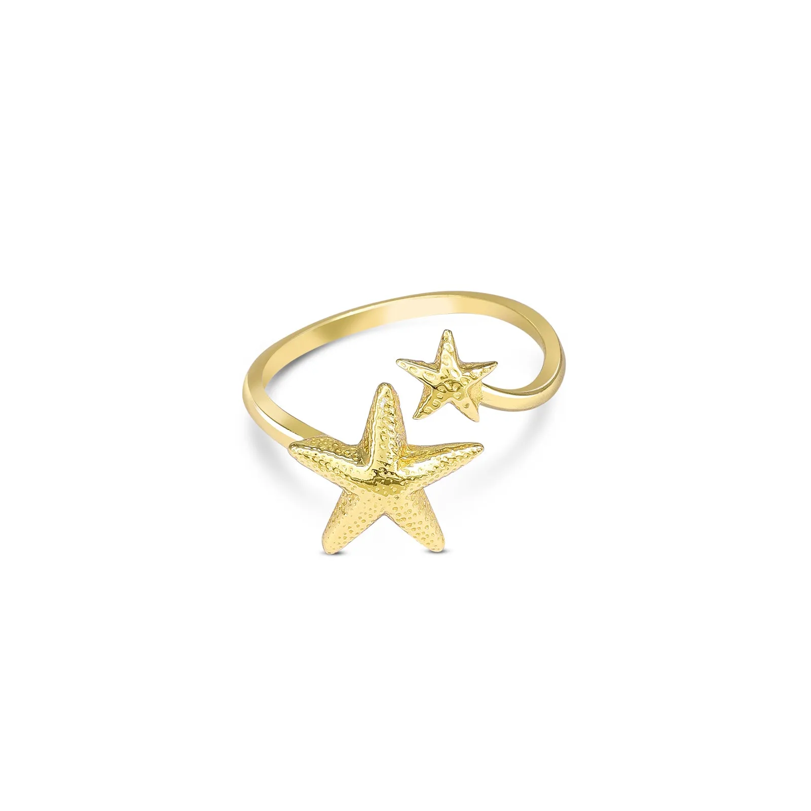 Pure Silver Ring - Golden Glow Double Star Ring
