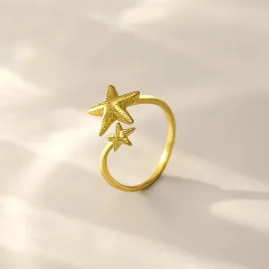 Pure Silver Ring - Golden Glow Double Star Ring