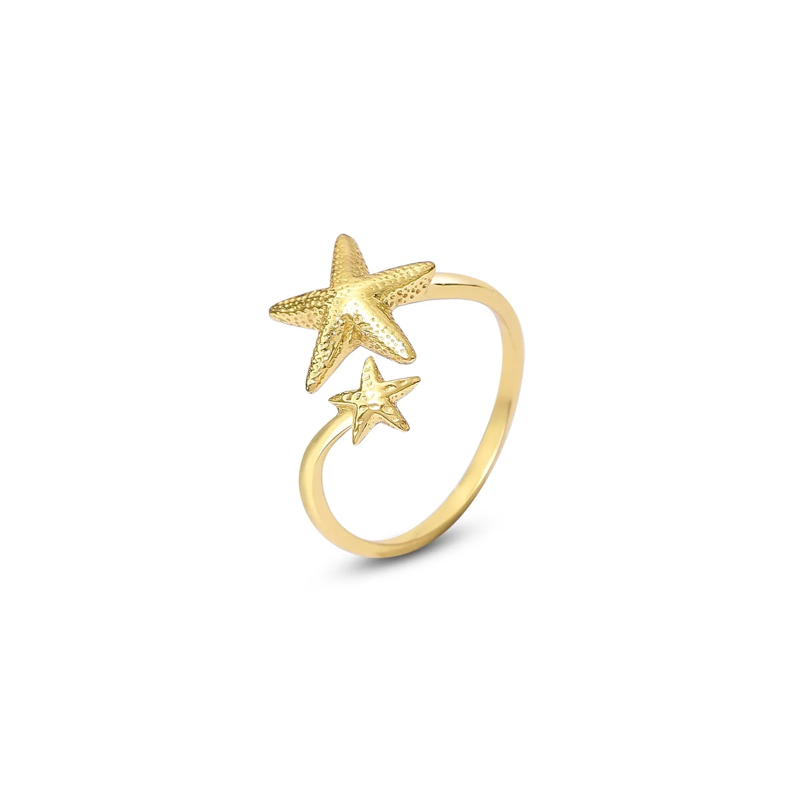 Pure Silver Ring - Golden Glow Double Star Ring