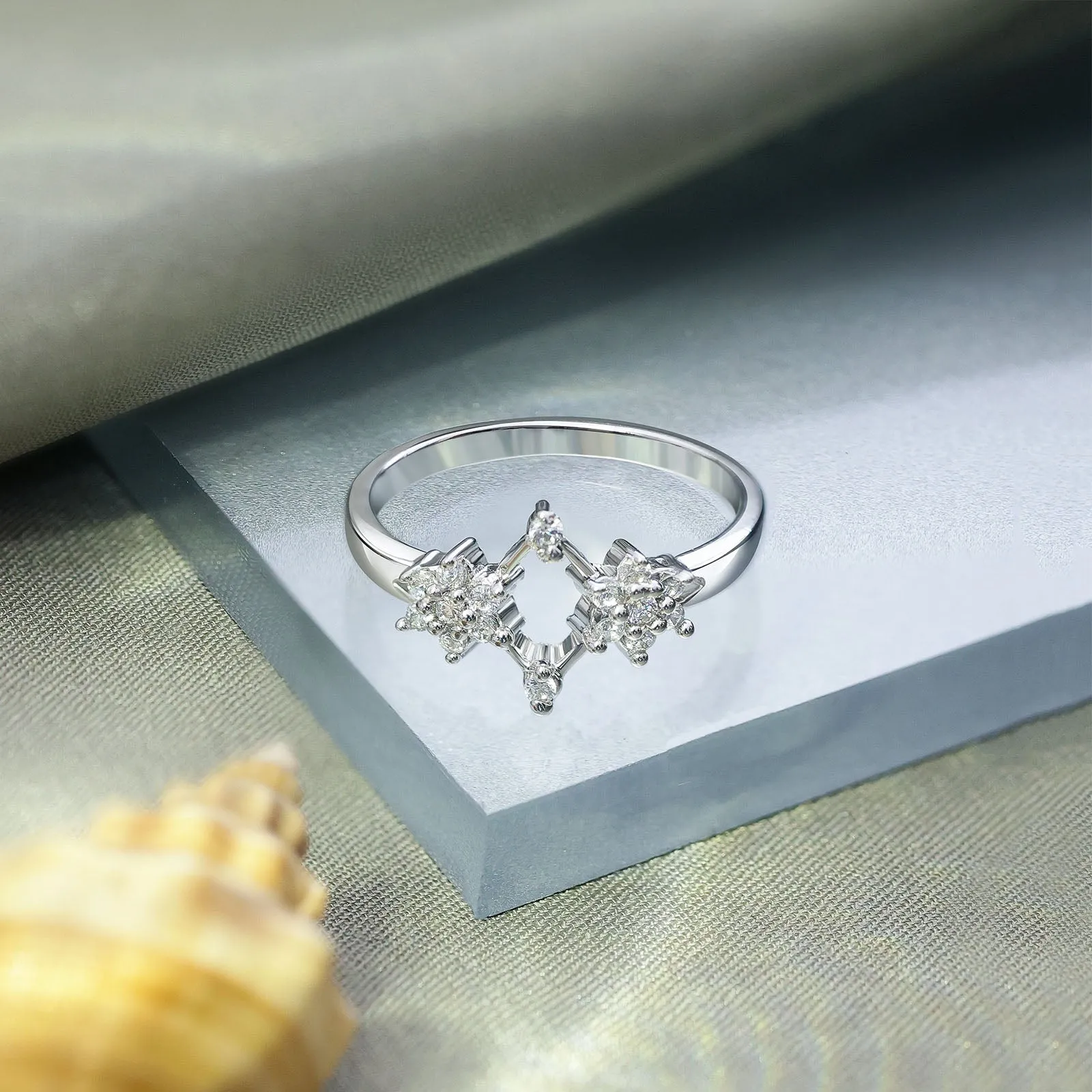 Pure Silver Ring - Starry Sleek Ring With CZ Stones