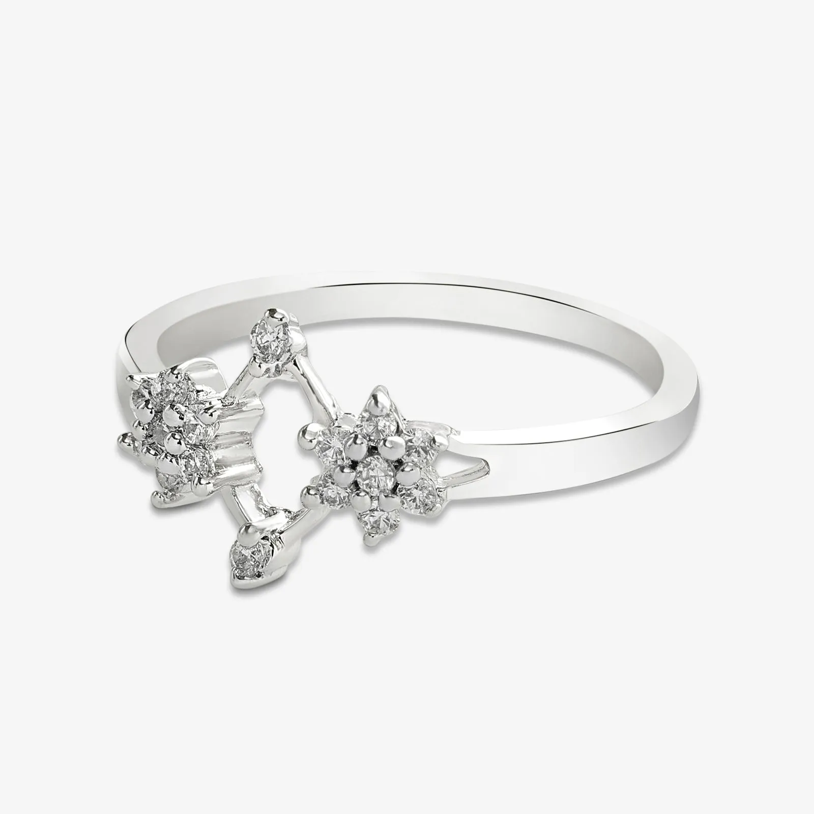 Pure Silver Ring - Starry Sleek Ring With CZ Stones