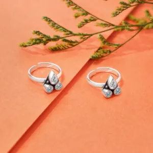 Pure Silver Toe Ring - Rich CZ Stone Bichiya Set