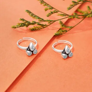 Pure Silver Toe Ring - Rich CZ Stone Bichiya Set