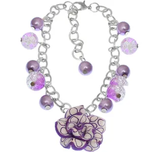 Purple Glass Ball Flower Charm Chain Bracelet