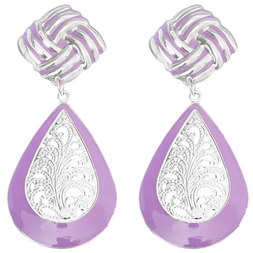 Purple Knot Filigree Teardrop Post Earrings