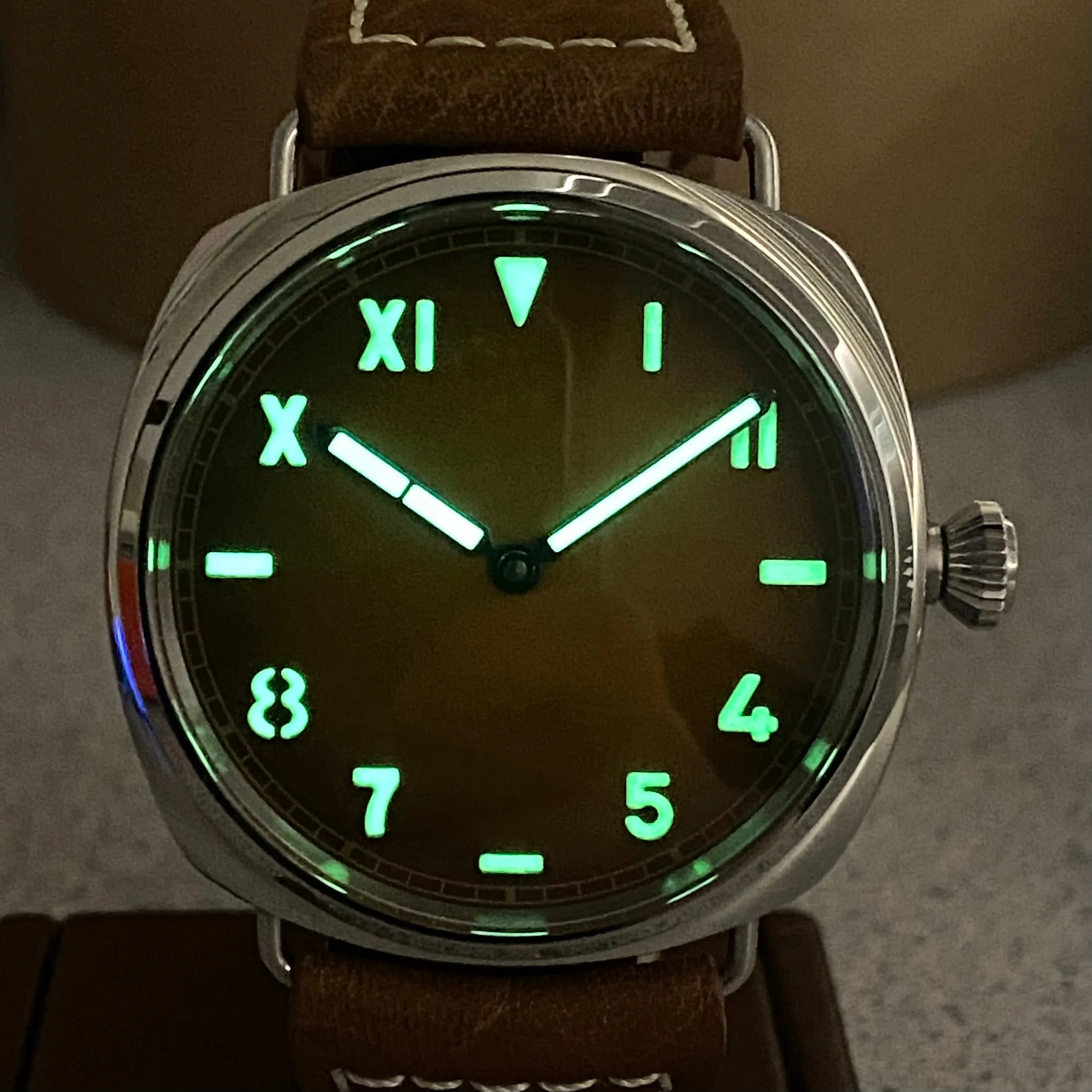 "PILOT MILITARY" Homage Watch Brown Dial Display Back Wristwatch 44mm