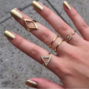 R005 18K gold Plating Rhinestone Trangle rhombus Arrow Finger Rings Set ,5pcs/set Fashion Jewelry .