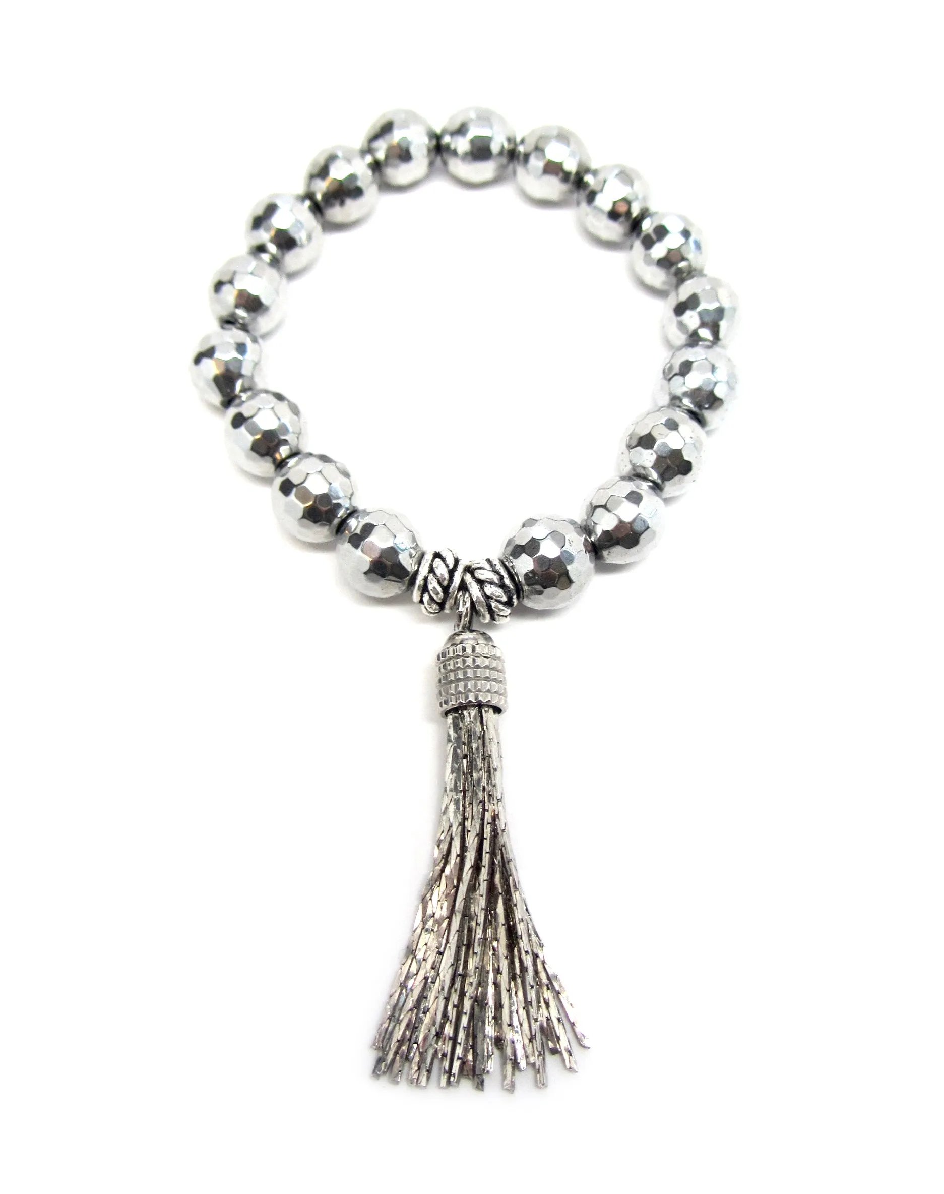 Rachel Hematite Bracelet with Fringe Tassel