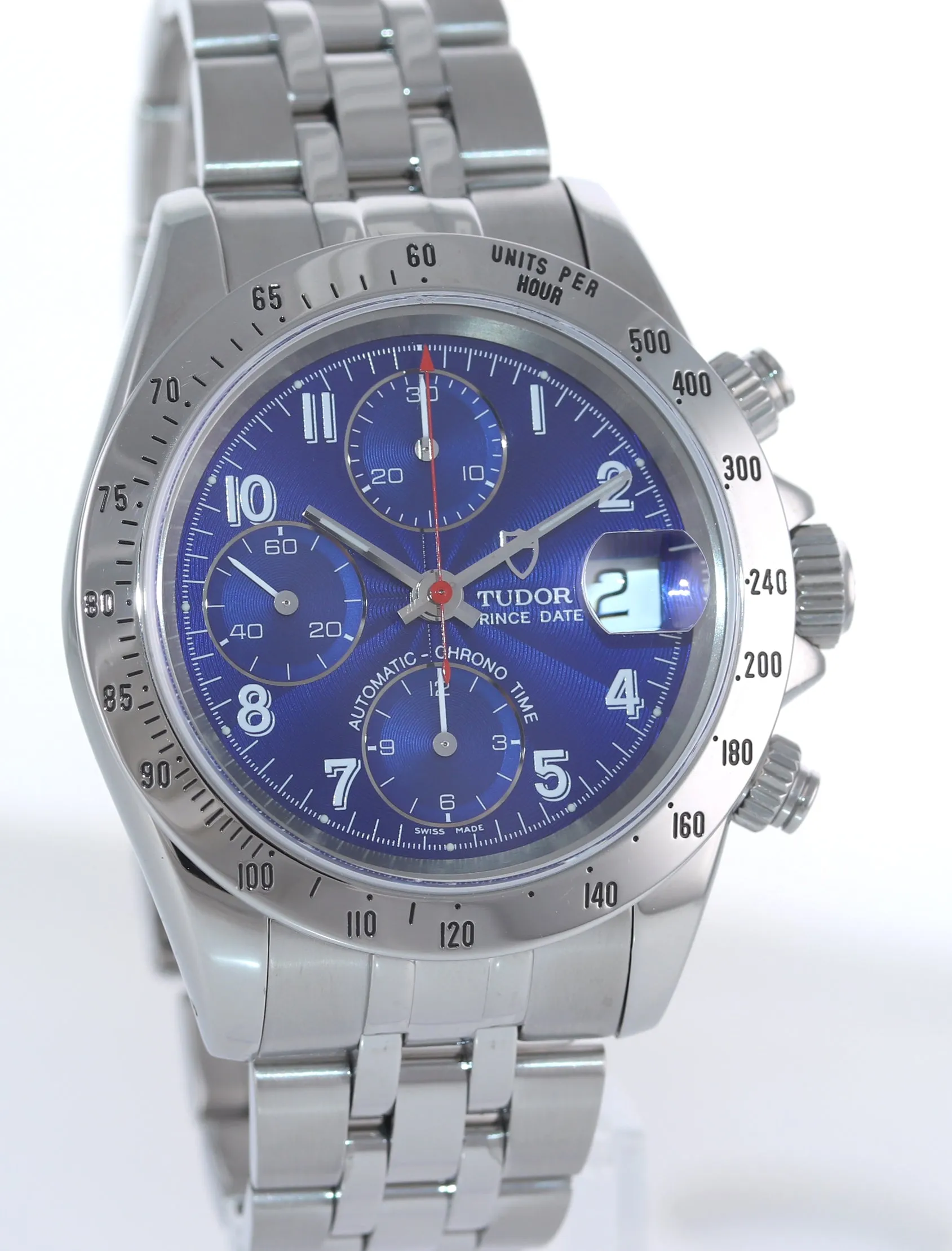RARE Tudor Prince Date 79280 Blue Arabic Dial Chrono Jubilee non tiger Watch