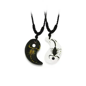 Real Black Emperor and Bark Scorpion Necklace Friendship Valentines Style White and Black 2 Real Nature Gifts