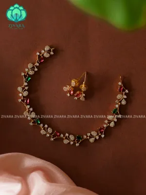 RED AND GREEN KIDS FRIENDLY SMALL SIZE LEAF  - stylish and minimal elegant neckwear with earrings- Zivara FashioN