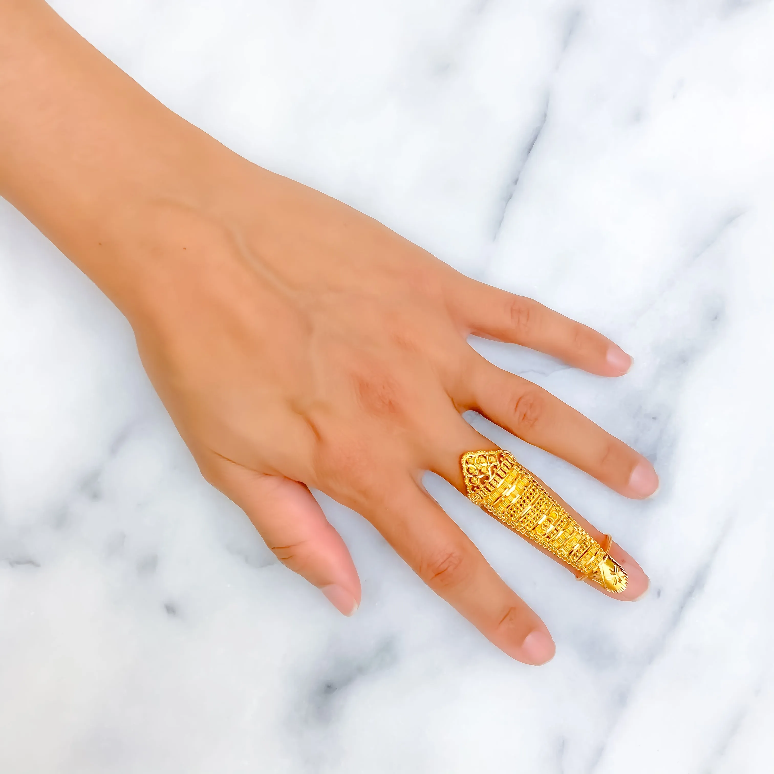 Refined Glamorous 22k Overall Gold Petite Finger Ring