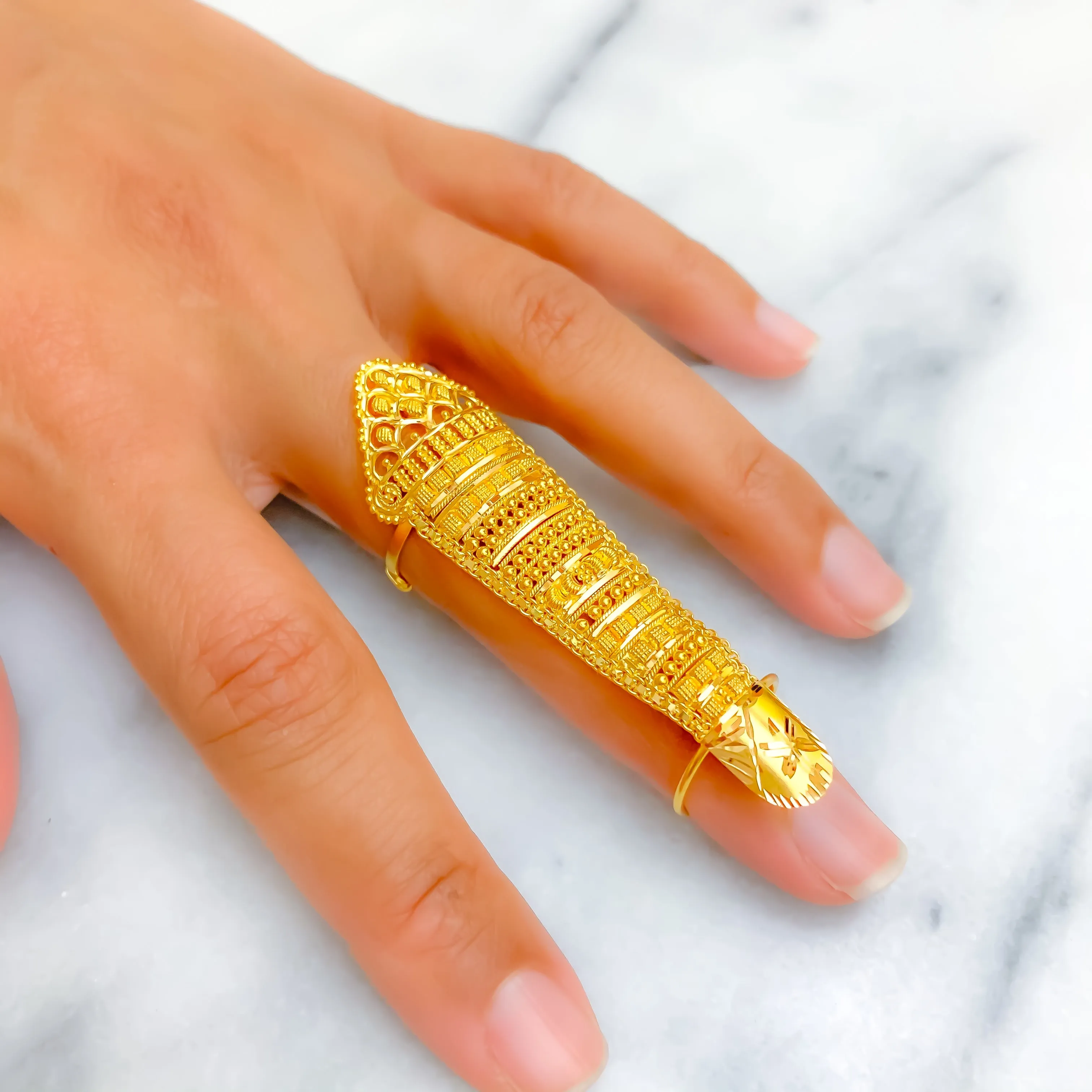 Refined Glamorous 22k Overall Gold Petite Finger Ring